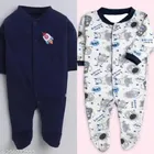 Cotton Rompers for Kids (Navy Blue & White, 0-3 Months)