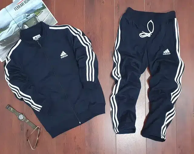 Fleece Hooded Tracksuits for Men (Navy Blue & White, XL)