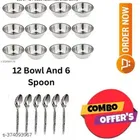 Stainless Steel 12 Pcs Bowls with 6 Pcs Spoon 