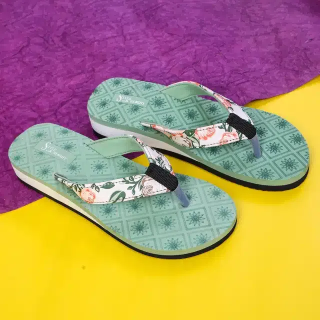 Flip Flops for Women (Green, 7)