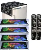 Knit Printed Fridge 4 Pcs Mat with 2 Pcs Handle & Top Cover 