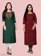 Solid Embroidered V-neck Kurti for Women, Pack of 2 