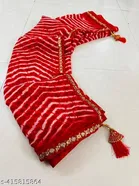 Georgette Printed Saree for Women, Red 