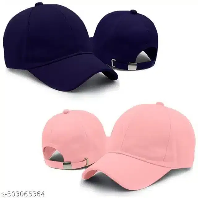 Cotton Cap for Men & Women (Navy Blue & Pink, Pack of 2)
