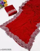 Georgette Embellished Saree for Women, Red 
