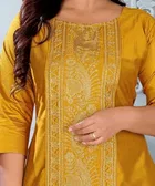 Cotton Silk Embroidered Kurti for Women & Girls, Yellow 