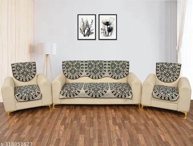 Jute 5 Seater Sofa Covers (Brown, Set of 1)