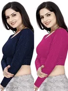 Lycra Ready Made Blouse for Women, Pink & Blue, Pack of 2 
