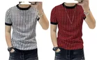 Round Neck Printed T-Shirt for Men (Maroon & White, S) (Pack of 2)