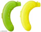 Plastic Banana Case Lunchbox for Kids (Green & Yellow, Pack of 2)