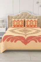 KC Jaipuri Cotton King Bedsheeet Abstract Printed 90x108in Coral