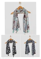 Poly Chiffon Printed Scarves for Women, Multicolor, Pack of 3
