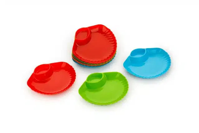 Plastic Food Plate (Assorted, Pack of 12)