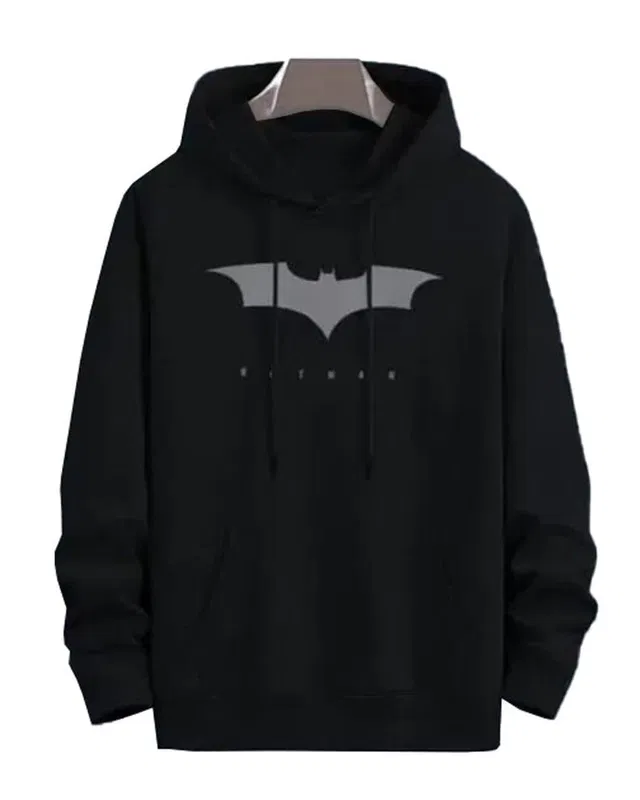 Batman Printed Fleece Hoodie for Men, Black (L)