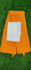 Georgette Solid Saree for Women, Yellow 