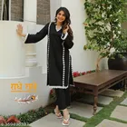 Rayon Printed Kurti with Palazzo for Women (Black, S)