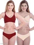 Cotton Blend Solid Lingerie Set for Women 