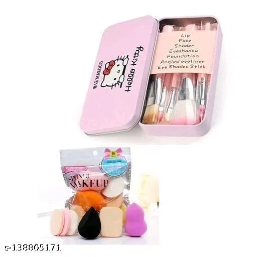 Combo of 7 Pcs Makeup Brushes & 6 Pcs Blenders (Multicolor, Set of 2)