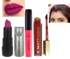 Combo of Half 'N' Half Glam Lips Liquid & Beauty Katie Matte Lipsticks with Matt Look Liquid Sindoor 