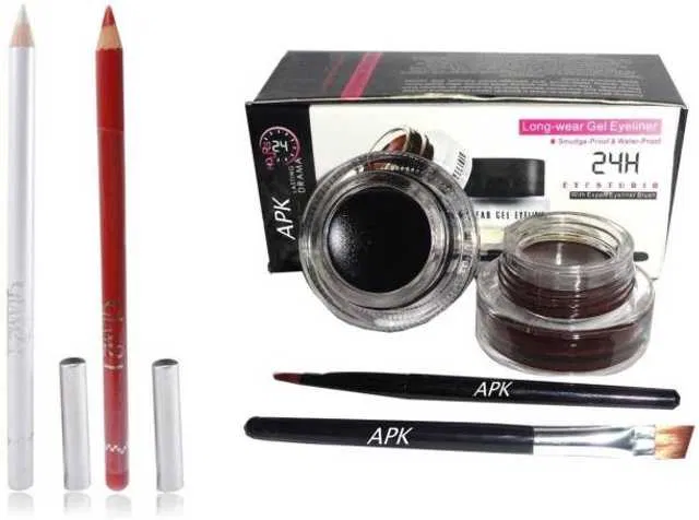 Lenon Makeup Accessory Gel Eyeliner Black & Brown,Lip/Eye Liner White and Red for Dual Use (Set of 3) (D279)