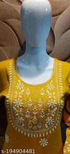 Rayon Slub Embroidered Kurti for Women 