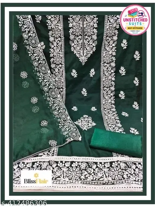 Embroidered Floral Patiala Suits for Women (Green, Un Stitched)