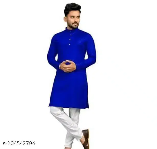 Full Sleeves Kurta for Men (Royal Blue, L)