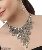 Latest stylish mirror silver oxidized jewellery set