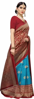 यशिका डिज़ाइनर विमेंस साड़ी आर्ट सिल्क विद अन्स्टिच ब्लाउज पीस 