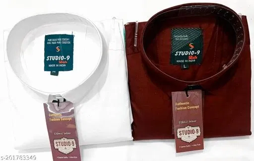 Cotton Blend Solid Shirt for Men, White & Maroon (XXL) Pack of 2