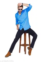 Cotton Blend Checked Shirt for Men, Sky 