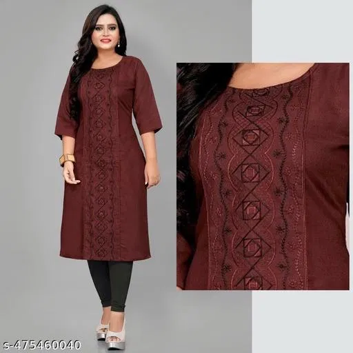 Solid Cotton Blend Kurti for Women (Maroon, 6XL)