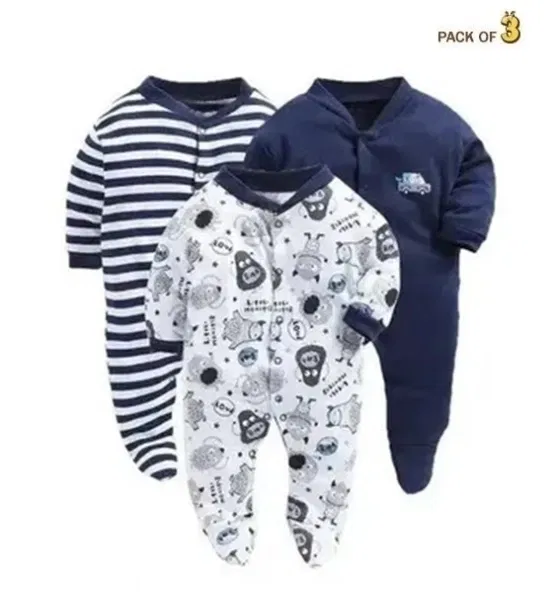 Hosiery Cotton Printed Rompers for Kids, Multicolor, Pack of 3 (12-18 Months)