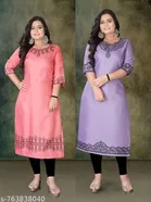 Embroidered Rayon A-line Kurti for Women, Pack of 2 