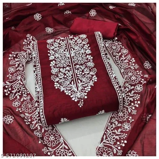 Chanderi Cotton Punjabi/All Over Suits for Women (Red, 6.65 meter (XXL)