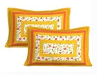 Jaipuri Cotton Double Bedsheet with 2 Pillow Covers | 80x90 Inch | Yellow Floral | Traditional Rajasthani Print