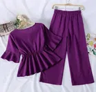 Poly Crepe Solid Clothing Set foor Girls, Purple 