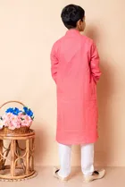 Cotton Blend Embellished Kurta with Payjama for Boys, Pink & White 
