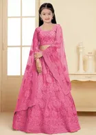 Net Embroidered Semi Stitched Lehenga for Girls 