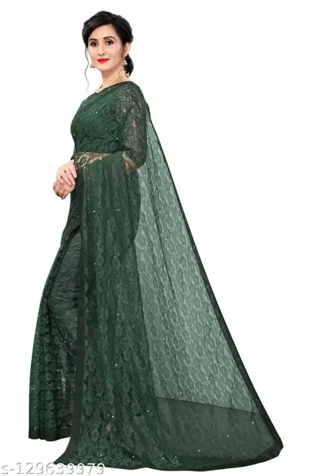 Net Saree for Women (Bottle Green, 6.3 m)
