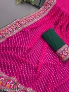 Georgette Solid Saree for Women, Pink 