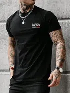 Round Neck Printed T-Shirt for Men (Black , S)