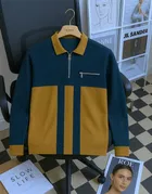 Cotton Blend Colorblocked Sweatshirt for Men, Green 