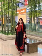 Georgette Solid Kurta & Paint & Dupatta Set For Womens, Black 