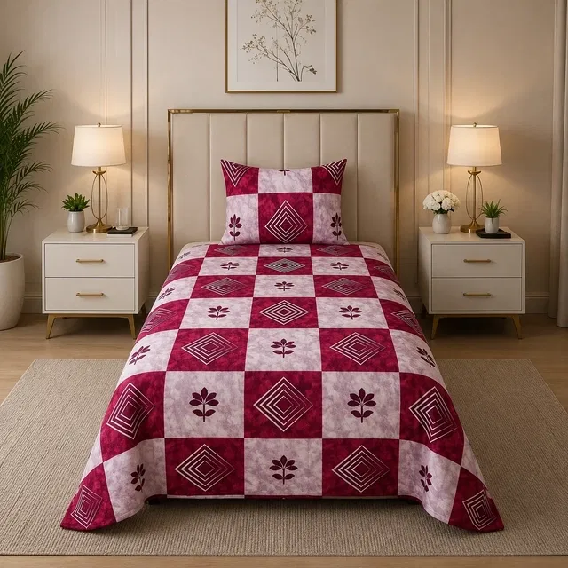 Simple Home 120TC Floral Single Bedsheet 60x88inch Maroon