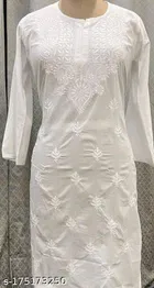 Cotton Chikankari Short Kurti for Women, White 