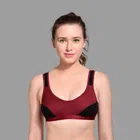 Hosiery Colorblocked Non-Padded Sports Bra for Women (Maroon & Black, 28)