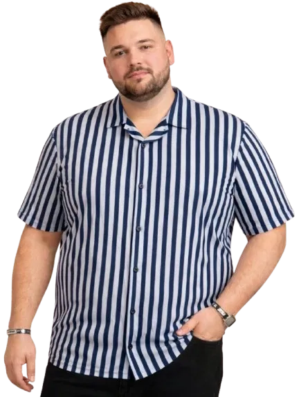 Cotton Blend Striper Shirt for Men, Blue (5XL)