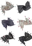 Printed Chiffon Scarves with Tassels for Women, Multicolor, Pack of 6