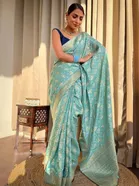 Lichi Silk Woven Design Saree for Women (Aqua Blue, 6.3 m)